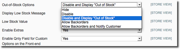 Stock custom options magento