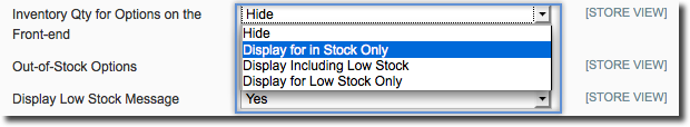 stock custom options magento
